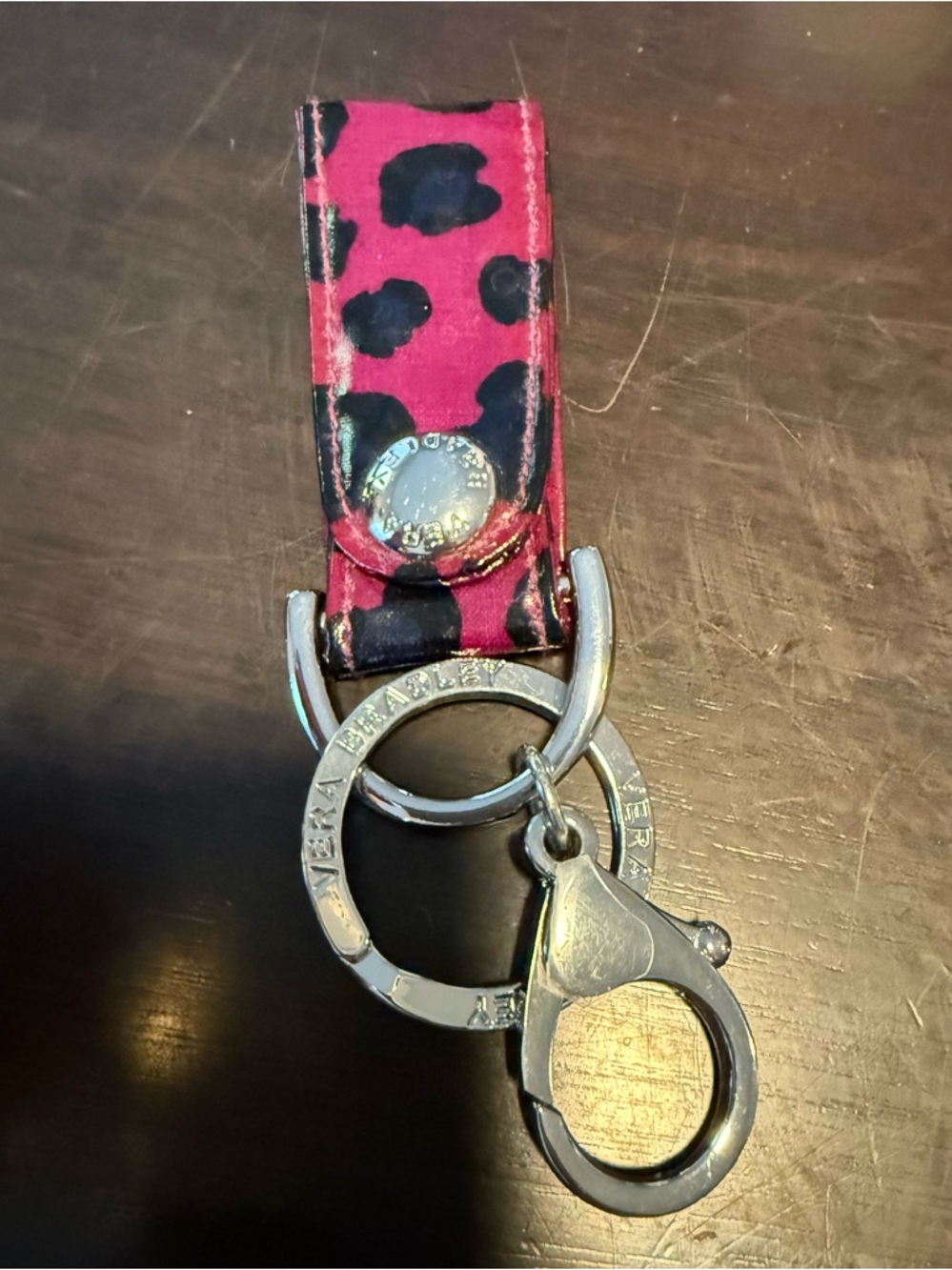 Vera Bradley Hot Pink and Black Leopard Key Holder with Silver Hardware